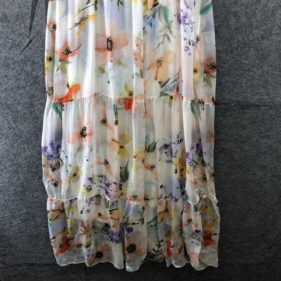 NWT Larag Silk Blend Floral Maxi Dress Size M Sleeveless A-Line Ivory Pink Italy - Picture 4 of 12